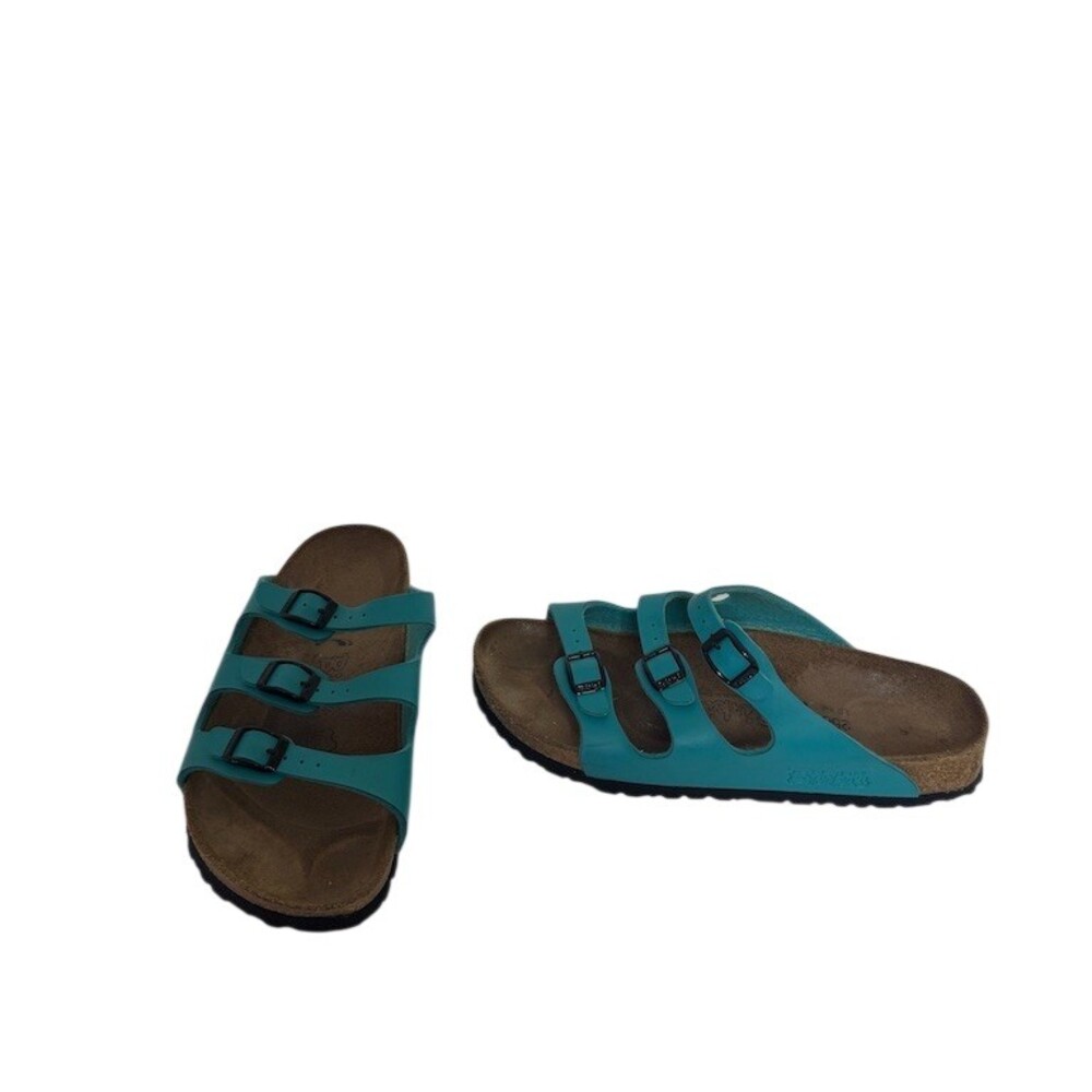 Birki’s by Birkenstock Florida Womens Slide Sandals Blue 3 Strap Buckle Sz 39 - Picture 2 of 14